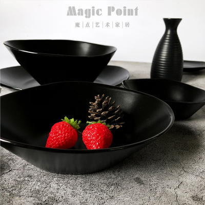 创意陶瓷黑色套装黑美人异形餐具餐厅用盘子汤碗饭碗碟子沙拉酱碗