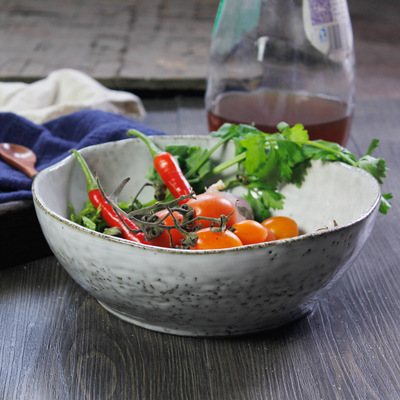 （大量批发）陶瓷大汤碗家用西式复古餐厅面碗沙拉碗个性8.6寸碗