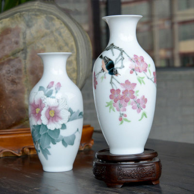 新世纪醴陵瓷器花瓶手绘釉下彩小号台面书柜酒柜客厅玄关一对摆件