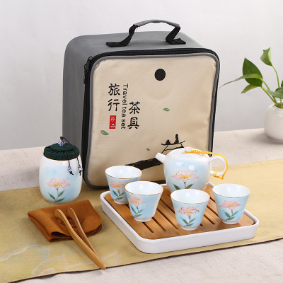 便携式陶瓷功夫茶具 旅行户外车载茶壶茶杯茶盘整套 茶具套装直销