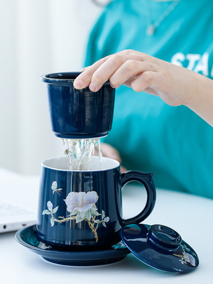 创意茶杯马克杯陶瓷带盖过滤简约办公室家用个人定制喝水泡茶杯子