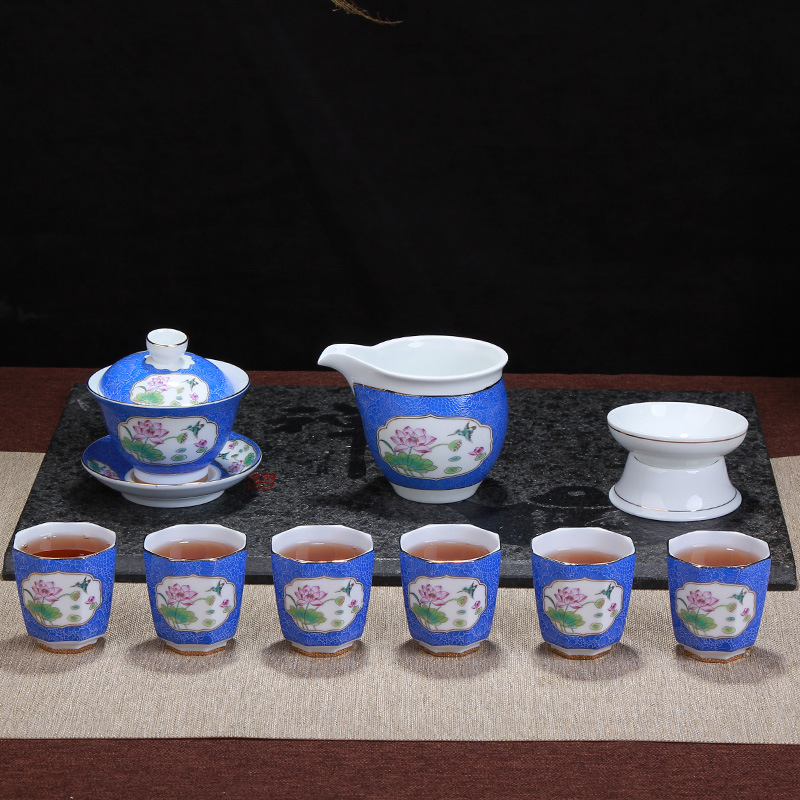 厂家直销茶具套装景德镇陶瓷功夫茶具整套盖碗浮雕扒花茶壶茶杯套
