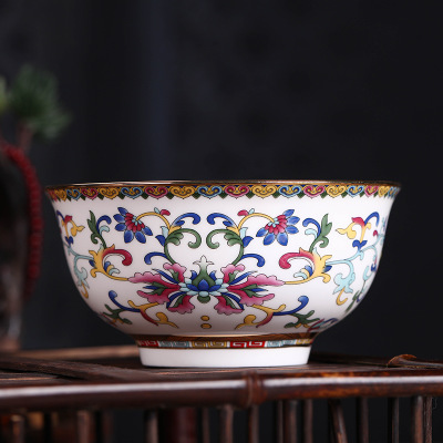 景德镇瓷碗家用中式珐琅彩金钟碗 新品描金5英寸饭碗骨瓷仿古寿碗