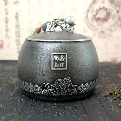 马来西亚福寿安康纯锡茶叶罐金属盖密封储茶锡罐锡器厂家支持定制