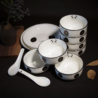 匹尔斯 黑线陶瓷餐具熊猫款碗筷套装礼品 礼盒装陶瓷套碗定制批发