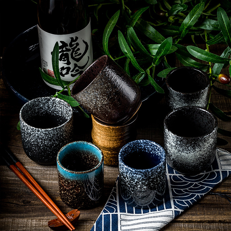日式陶瓷直身杯家用陶瓷杯子 餐厅料理复古茶杯