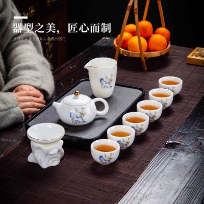 德化白瓷茶具套装家用羊脂玉瓷简约泡茶壶盖碗喝茶杯子陶瓷礼盒装