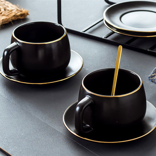 欧式奢华金边陶瓷咖啡杯碟下午茶咖啡杯北欧亚光咖啡杯碟套装定制