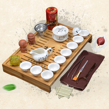 整套实木茶盘茶具套装中式紫砂功夫茶具商务礼品定制LOGO一件代发