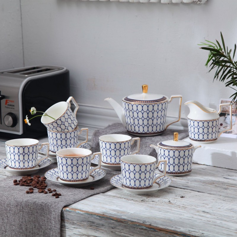 INS简欧陶瓷咖啡茶具 创意款英伦风圆形杯碟套装 酒店西餐厅