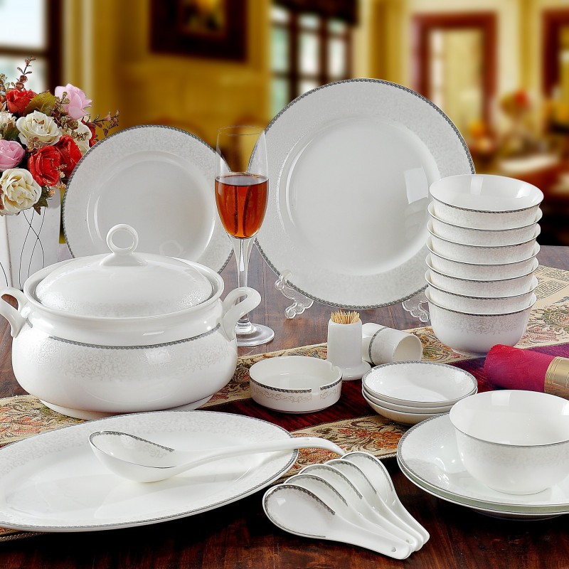 景德镇陶瓷器 56头骨瓷餐具套装碗碟盘套 如意 送礼品 特价促销