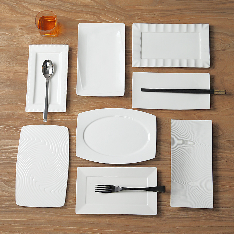 西餐盘 陶瓷长方形创意盘子 纯白欧式家用盘 西餐酒店牛排定制盘