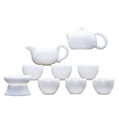 德化白瓷羊脂玉茶具套装 简约九件套泡茶瓷器办公礼品