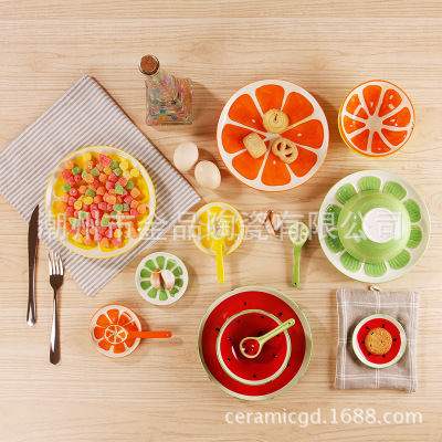 手绘水果碗餐具 日式可爱创意陶瓷碗 健康儿童碗盘碟勺子厂家直销