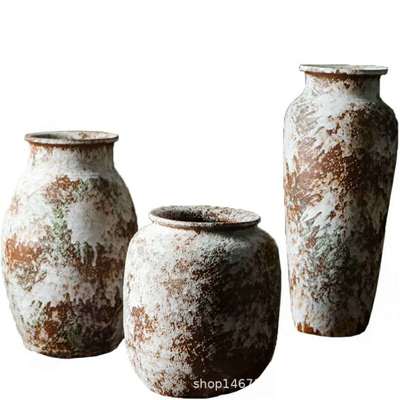 厂家直销 景德镇窑变颜色釉粗陶复古陶瓷花瓶三件套 桌面植物花瓶