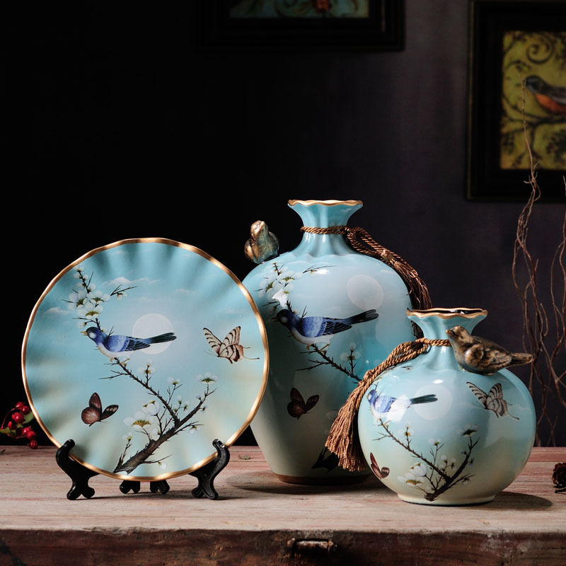简欧风格陶瓷花瓶三件套创意新年家居摆件装饰品现代简约手工艺品
