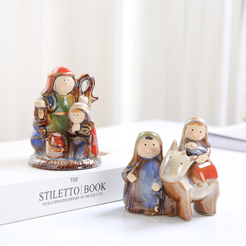 小额批发直播货源家居装饰摆件陶瓷宗教工艺品耶稣圣母卡通小玩偶