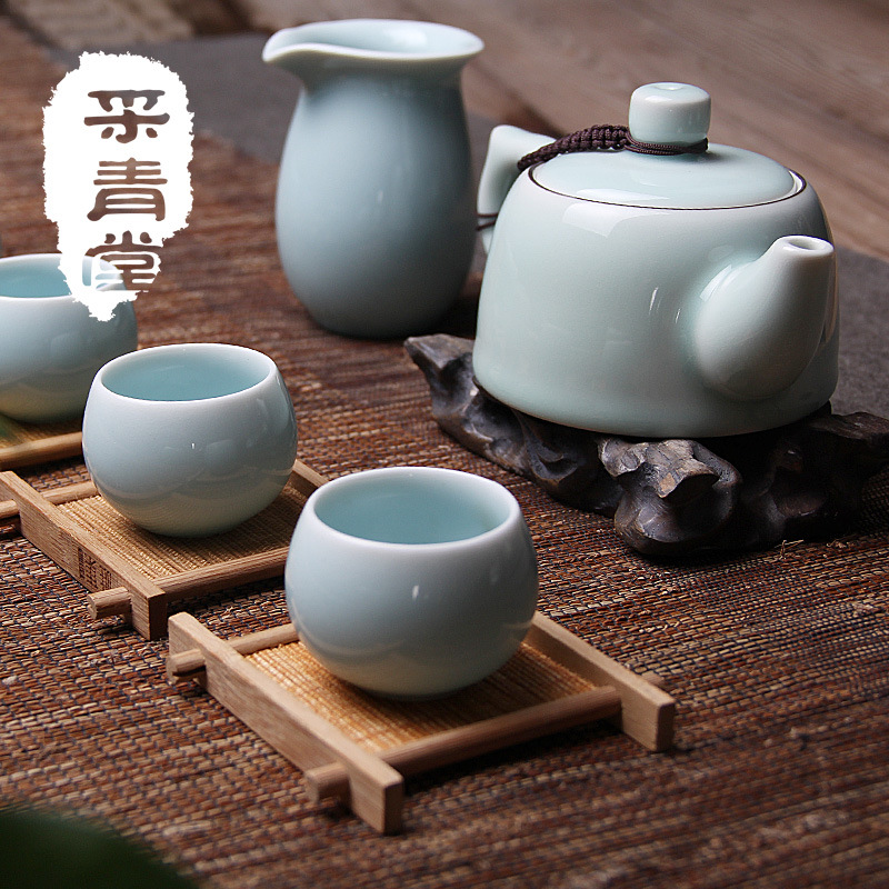 精品龙泉青瓷 茶具套装陶瓷 粉青釉茶壶整套功夫茶具礼品八件套装