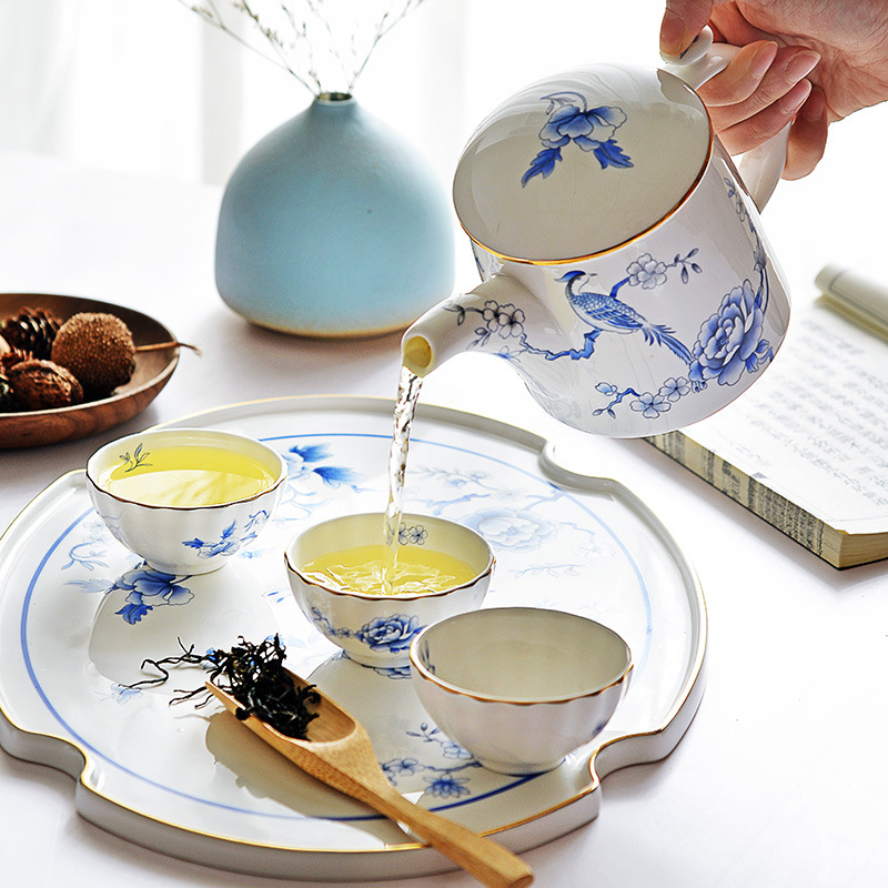 HOMY青花骨瓷茶具套装 带托盘茶壶茶杯 新中式陶瓷水具定制加工