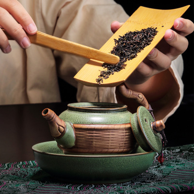 厂家批发直销茶具套装陶瓷整套窑变釉青瓷茶壶盖碗仿竹编特色创意