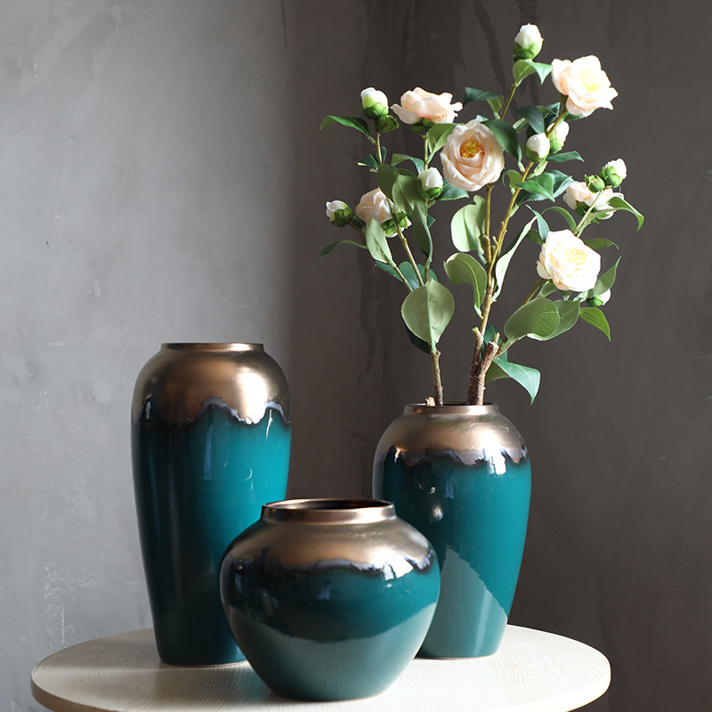 新中式花瓶摆件现代中式陶瓷器三件套简约插花盆水培客厅厂家定制