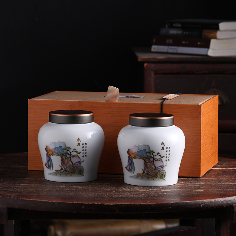 茶叶包装 陶瓷茶叶罐礼盒装 双罐茶叶罐密封茶叶包装盒红茶白茶