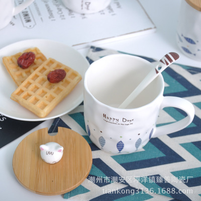 日式创意可爱卡通萌猫咪兔子马克陶瓷杯子卡通带盖早餐牛奶水杯