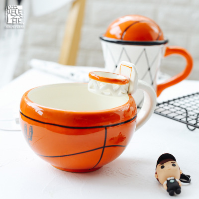 雅石造器创意篮球陶瓷杯卡通早餐杯儿童可爱马克杯足球牛奶咖啡杯